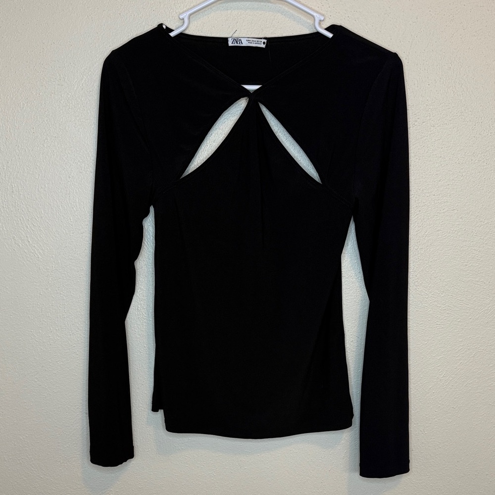 Zara Black V Neck Cutout Long Sleeve Size M Holiday Party Open Back